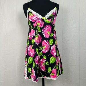 Betsyville Y2K Floral Mini Dress Sz-M Black Lace Trim Bows Coquette Romantic